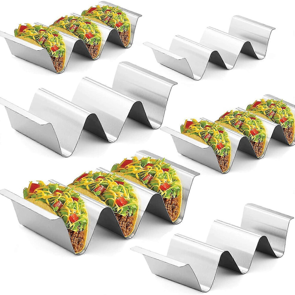 Taco Holder, Set of 6 Stainless Steel Taco Trays, Stylish Taco Holders, Holder Holds Up to 3 Tacos Each, Keeps Shells Upright, Healthy Material