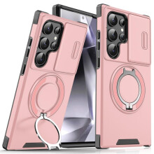 (Pink, Samsung S24 Ultra) Shockproof Phone Case with Ring Stand, 1 Count Phone Protective Cover, Phone Accessories Compatible with Samsung S24 Ultra S23 Ultra S22,
