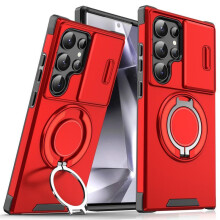 (Red, Samsung S23 Plus) Shockproof Phone Case with Ring Stand, 1 Count Phone Protective Cover, Phone Accessories Compatible with Samsung S24 Ultra S23 Ultra S22,