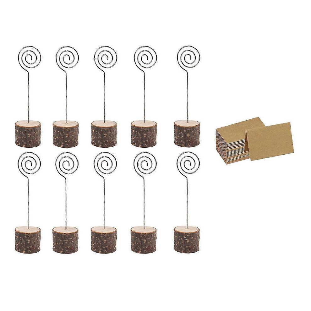 30 Pack Rustic Kraft Paper Twisted Wire Wooden Place Card Holders for Table Numbers and Business Cards