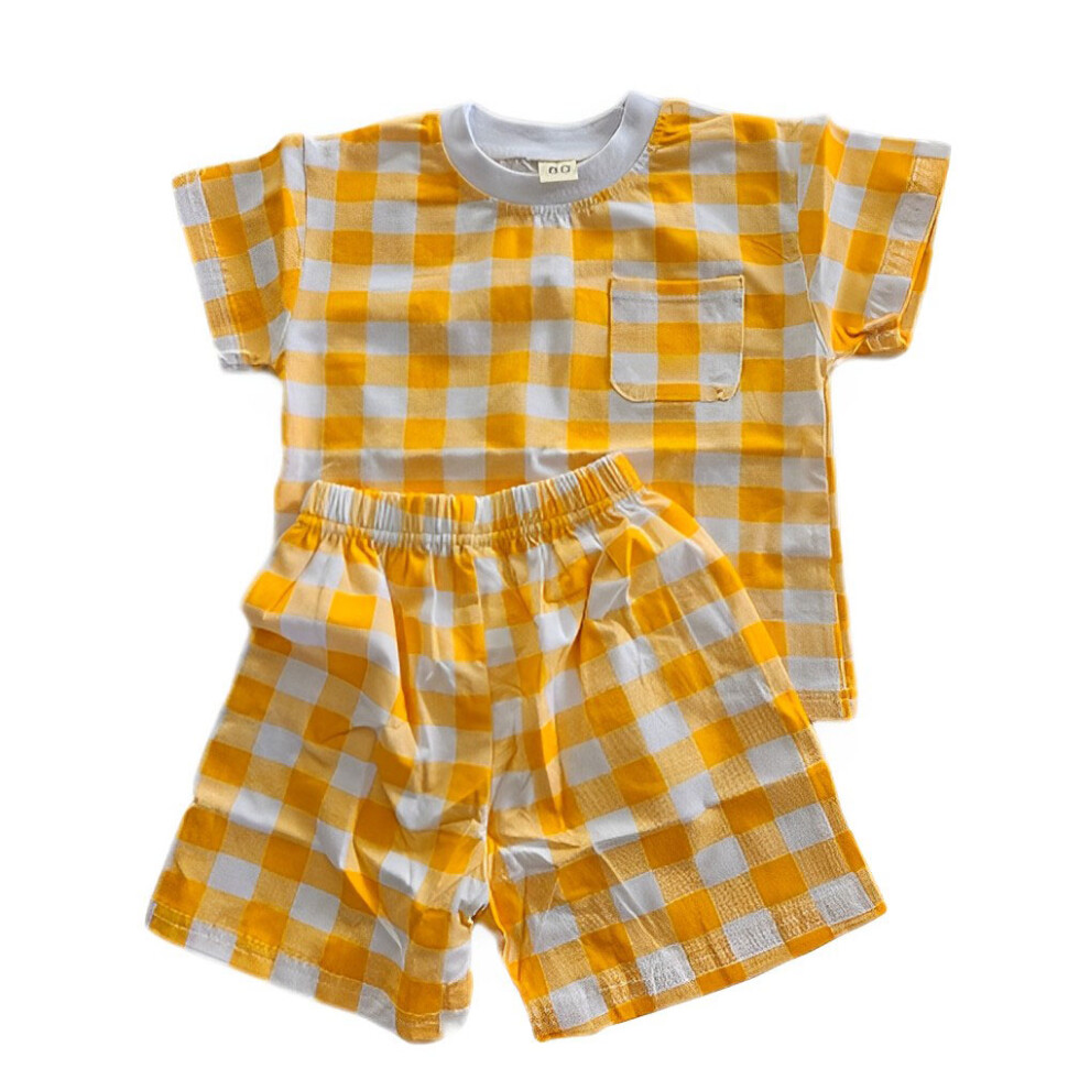 (Plaid, 100cm) Children T-shirt Shorts Set ple Design Hiking Tops Pants Kit-image-OPC-PKSHPH2-NEW