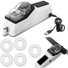 (A) Electric Knife Sharpener, 5 Seconds Knife Sharpener, Electric & Manual Sharpening, Non-Slip Base, Knife Sharpener for Kitchen Knives, Scissors, S