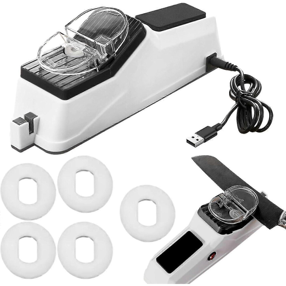 (A) Electric Knife Sharpener, 5 Seconds Knife Sharpener, Electric & Manual Sharpening, Non-Slip Base, Knife Sharpener for Kitchen Knives, Scissors, S