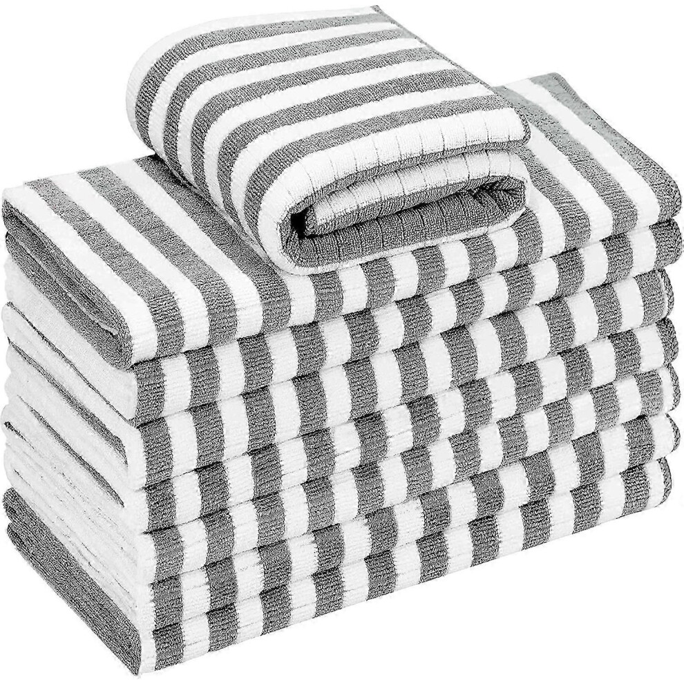 Microfiber Kitchen Towels, Super Absorbent, Soft and Thick, Checkered with Hanging Loops, 66 x 45 cm, Grey, 8 Pack-image-OPC-PKSHQ8G-NEW