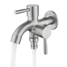 Double Outlet Garden Tap 1/2 Inch, Rust-Resistant Stainless Steel Outdoor Water Faucet for Garden and Household