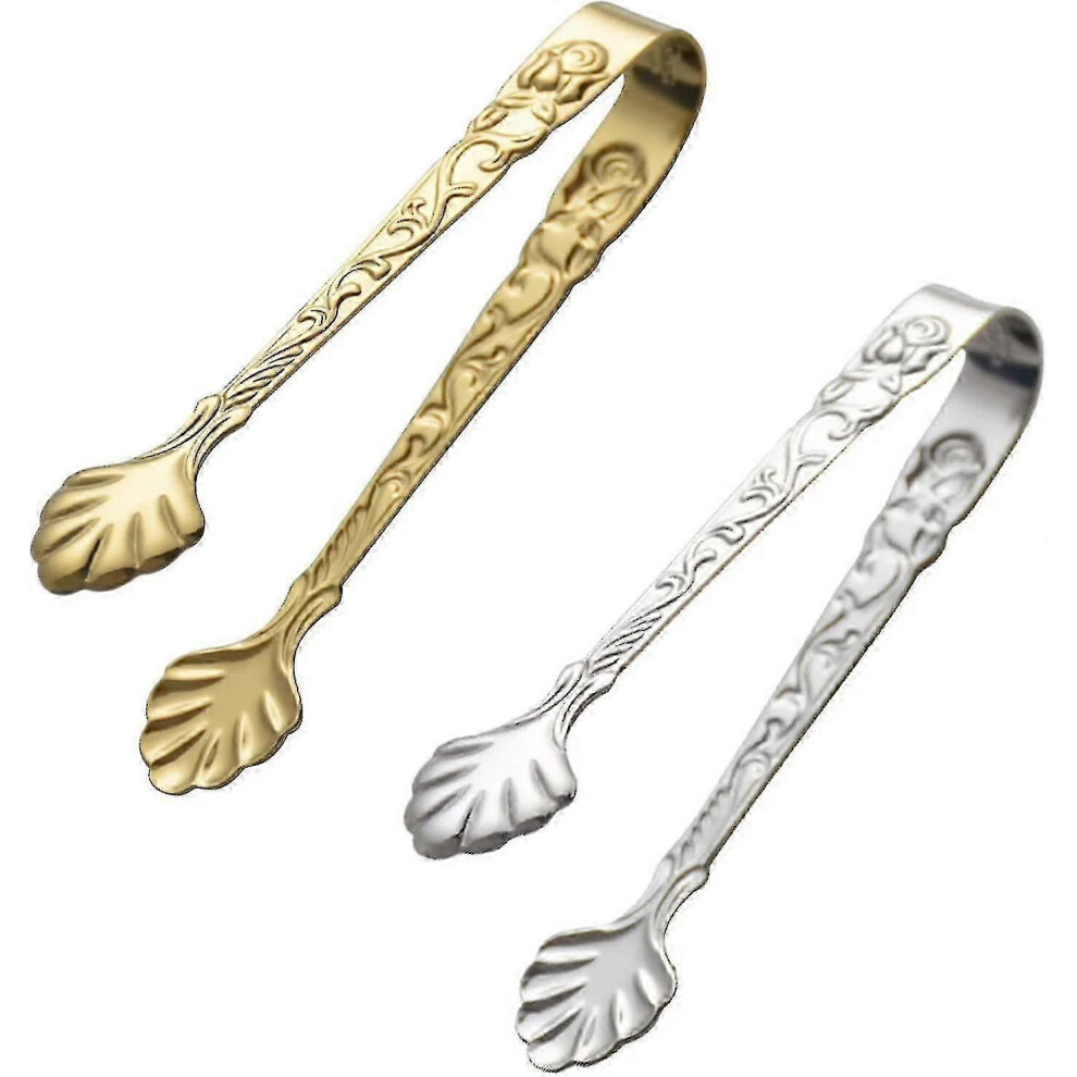 Set of 2 sugar tongs with rose handle, vintage rose pattern stainless steel ice cube tongs