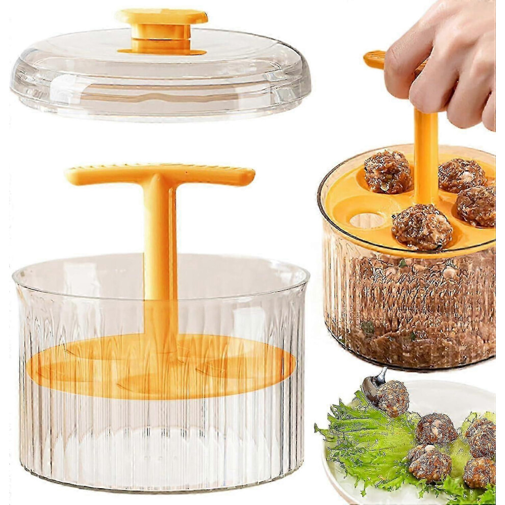 (Orange) Translucent Meatball Maker, Manual Meatball Maker, 5 Ball Meatball Making Tool, Kitchen Meatball Mold, Meatball Making Tool Orange