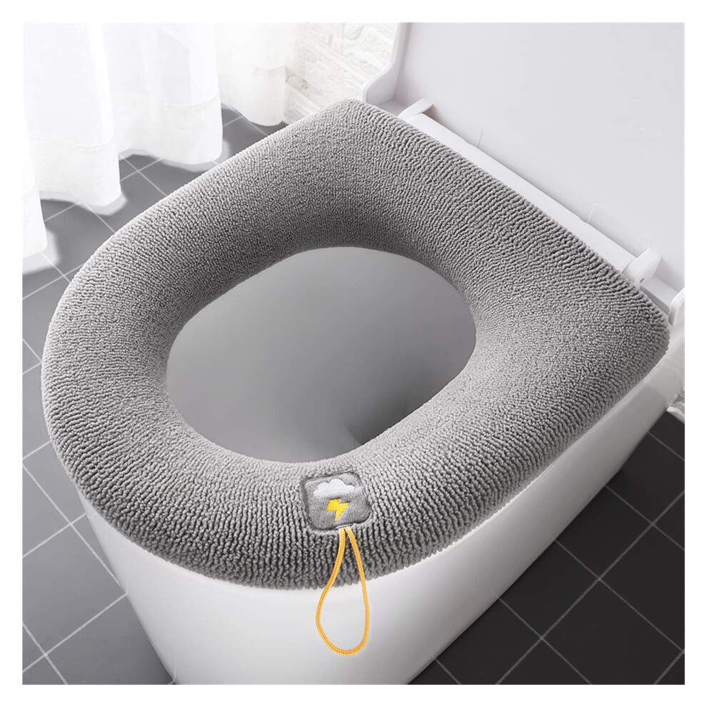 Gray Toilet Seat Cover Winter Universal Thickened Warm Pad Washable Reusable Handle Type