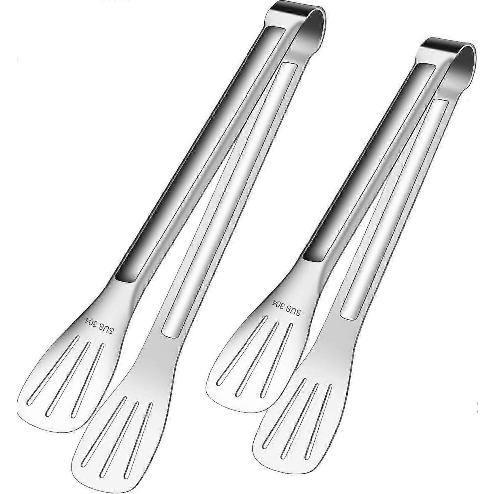 Set of 2 stainless steel kitchen tongs for barbecue, salad, grilling, baking and frying, 23 cm and 30 cm
