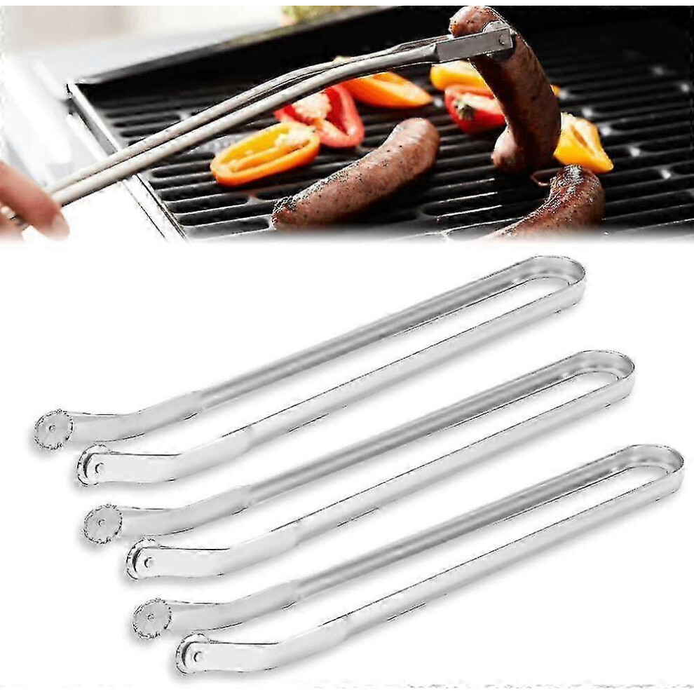(3 Pcs) BBQ Sausage Turner Tongs, Stainless Steel BBQ Kitchen Tongs, Long Handled Kitchen Tongs for Turning Sausages, Bacon, Steak and