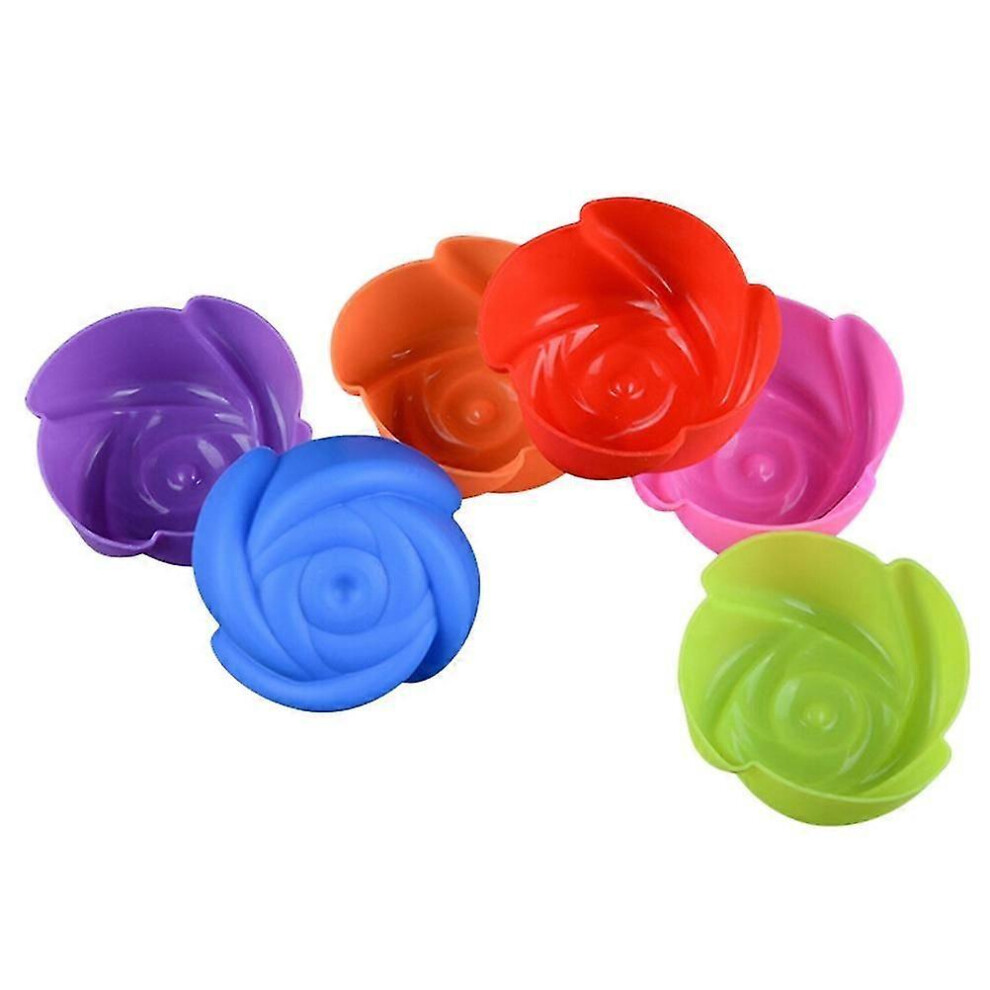 12 Pcs Rose Silicone Cake Molds Pudding Jelly Chocolate Moulds Handmade Cupcake Muffin Baking Molds (Random Color)