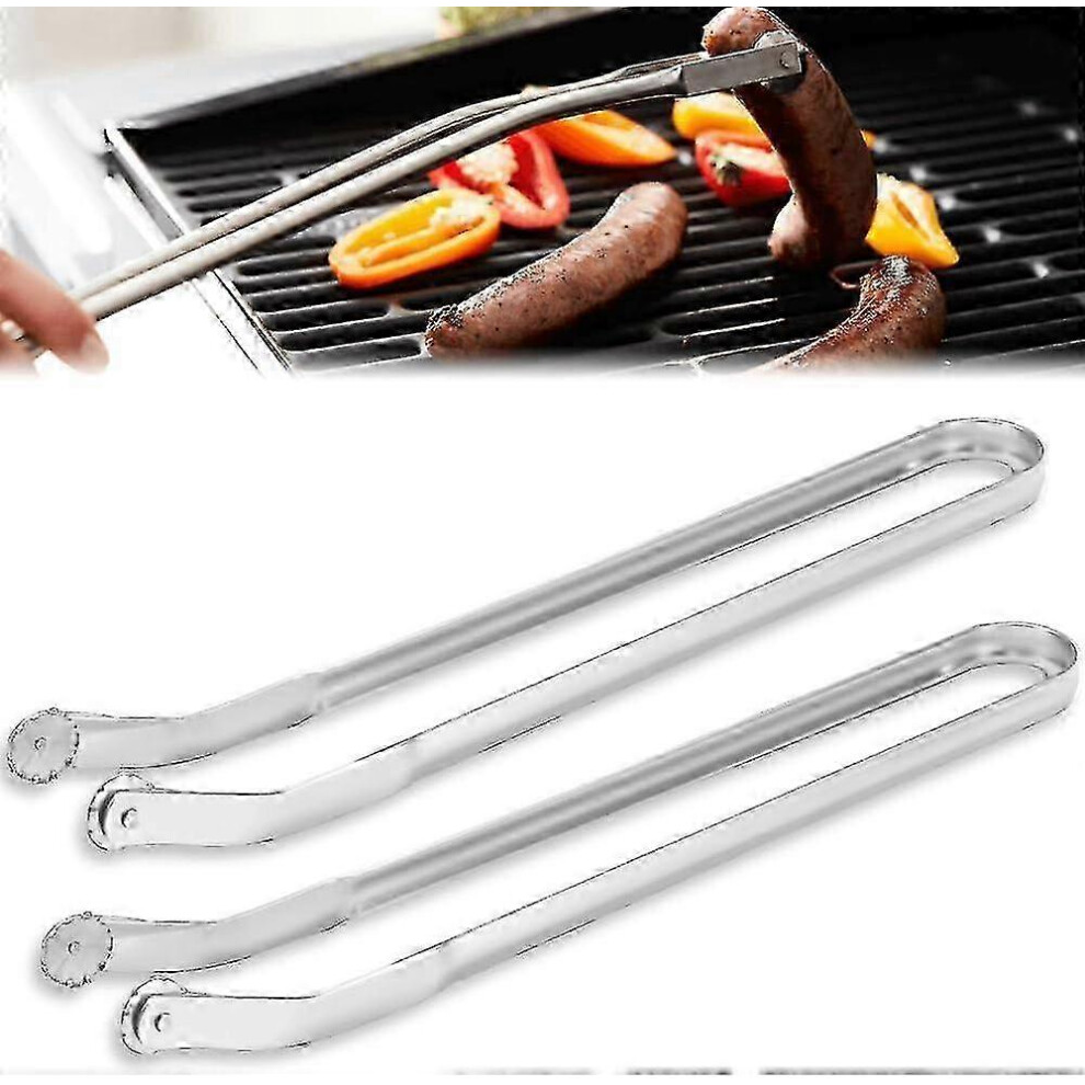(2 Pcs) BBQ Sausage Turner Tongs, Stainless Steel BBQ Kitchen Tongs, Long Handled Kitchen Tongs for Turning Sausages, Bacon, Steak and