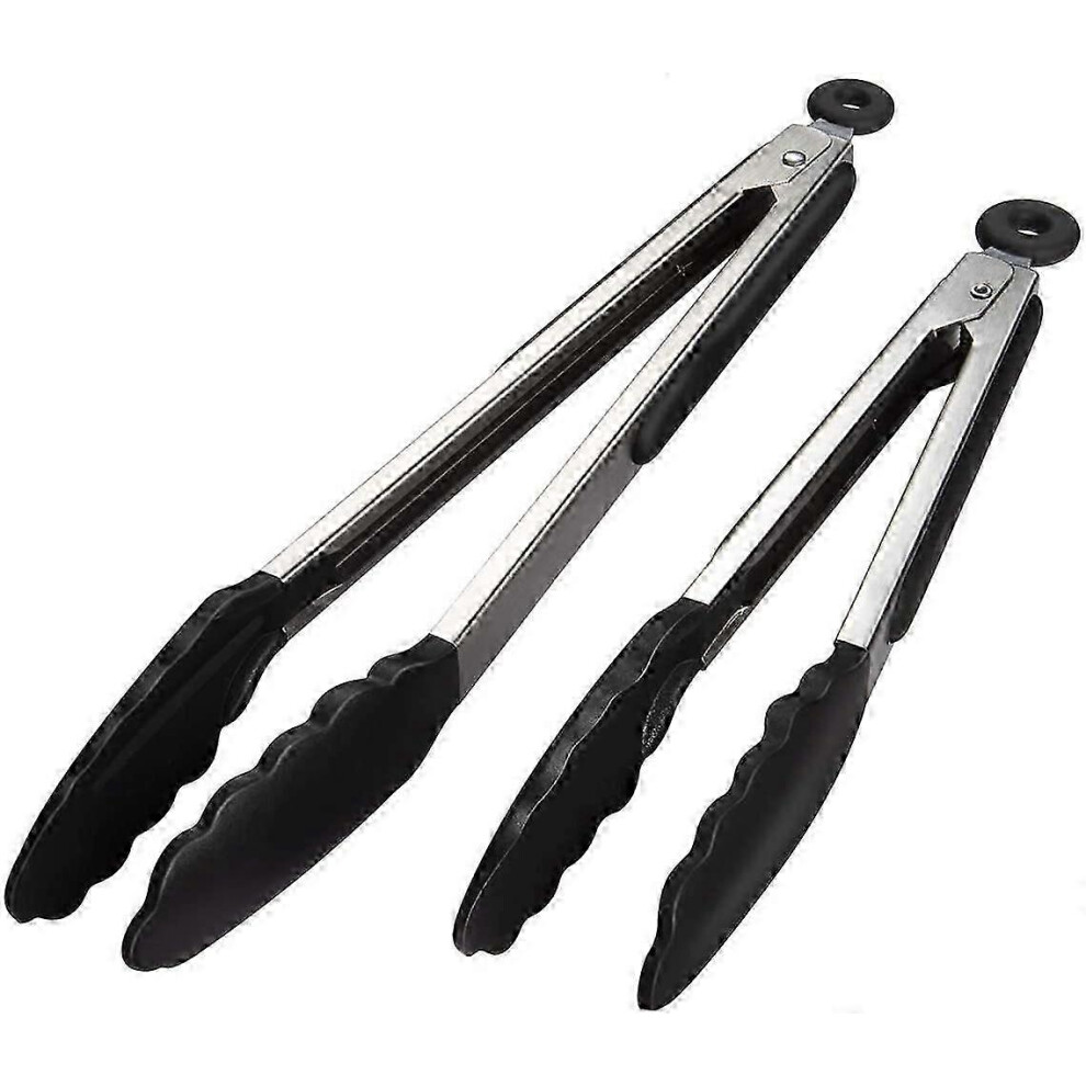Set of 2 non-slip kitchen tongs with silicone tip for barbecue