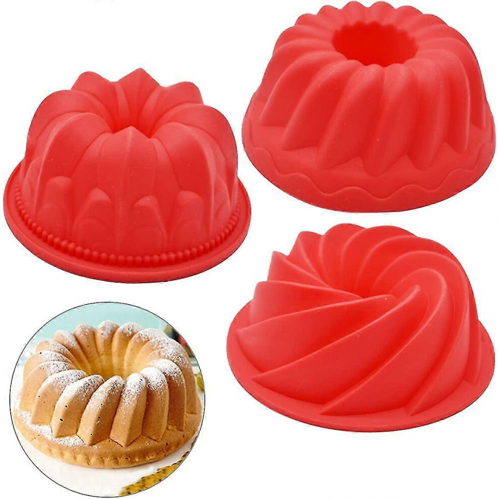 Set of 3 Silicone Fluted Cake Molds, Fluted Spiral Cake Mold, Baking Cake Mold