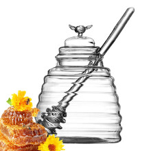 Honey Dispenser Glass Jar With Dipper, Beehive Style Syrup Jar With Lid, Glass Storage Container For Jam Jelly Syrup