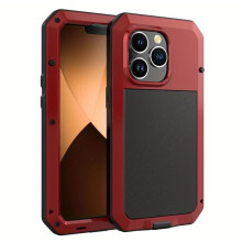 (【Red】, iPhone 15 Pro) for 16 15 14 13 12 11 Pro Max 13 Mini XR XS Max SE 2020 SE 2022 for 7 8 Metal Case, Heavy Duty Shockproof Tough Rugged Case