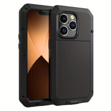 (Black, iPhone 12 Pro Max) for 16 15 14 13 12 11 Pro Max 13 Mini XR XS Max SE 2020 SE 2022 for 7 8 Metal Case, Heavy Duty Shockproof Tough Rugged Case