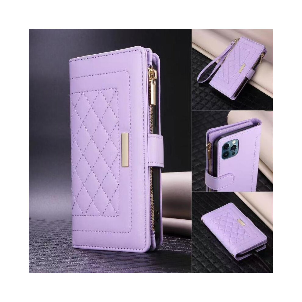(Light Purple, Iphone 13Pro) Fashionable Quilted Pattern Zipper Wallet Phone Case, Multi-Functional Phone Case With Card Slot, Phone Accessories For 1 Multicoloured 5031332456727