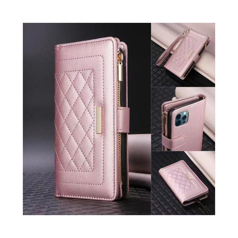 (Pink, Iphone 13Pro Max) Fashionable Quilted Pattern Zipper Wallet Phone Case, Multi-Functional Phone Case With Card Slot, Phone Accessories For 17 Pr Multicoloured 5031332456970