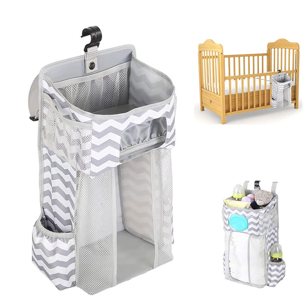Baby Hanging Nursery Organizer Large Capacity Crib Diaper Holder Striped Storage Bag Nappy Organizer