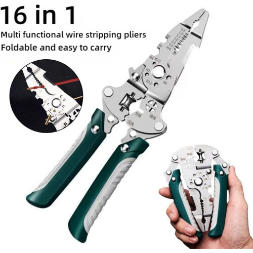 16 In 1 Wire Stripping Pliers, Multi-Function Electrician Tool With Crimping And Wire Cutting, Foldable Stripper 1