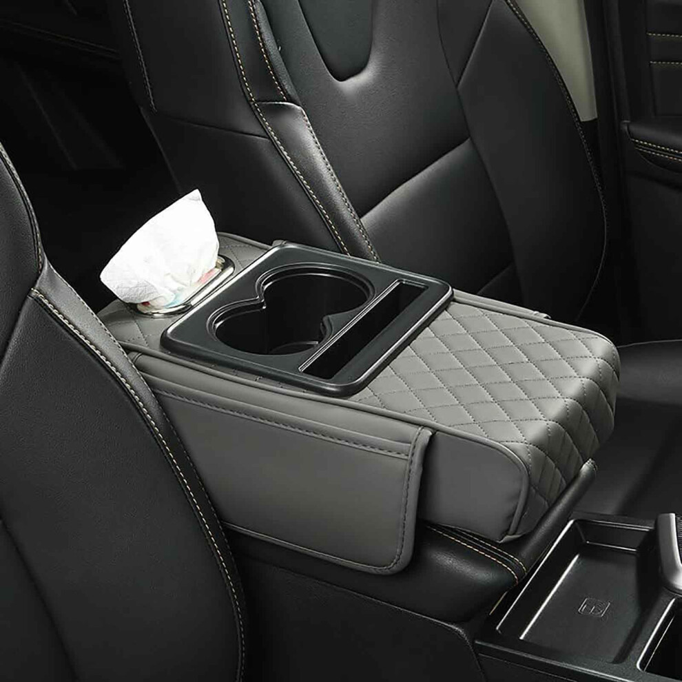 Car Armrest Pad For Nissan Nismo Qashqai Juke Kicks, Center Console Storage Box, 2 Cup Holders, Tissue Box, C/ Gray 9393856040803