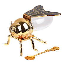 Honey Glass Bee Ceramic Honey Pot With Lid And Spoon-Modern Bee Design Kitchen Storage Worktop Accessory Unique K Glass