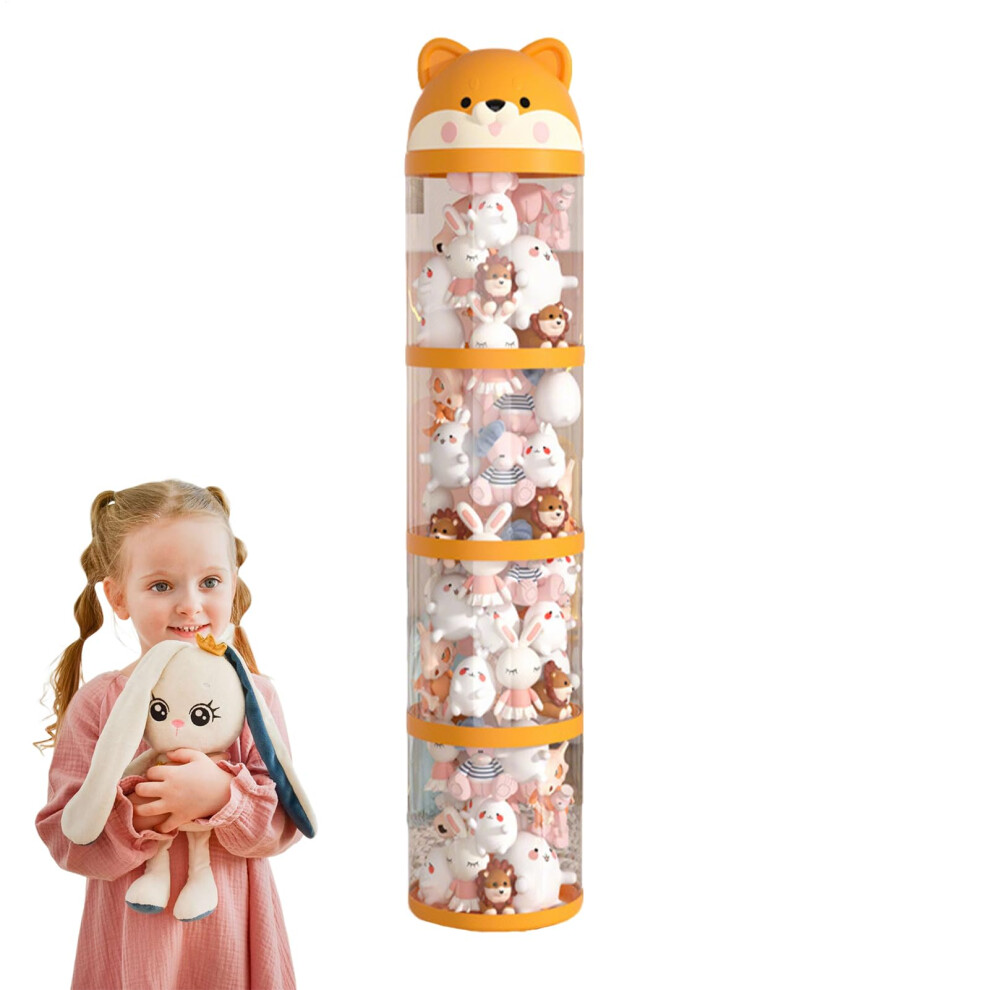 Stuffed Animal Organizer - 4-Layer Clear Tube Storage Tower With Wheels - Stuffy Holder For Playroom, Bedroom, Nursery
