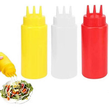 Pack 3 Hole Plastic Squeeze Condiment Bottles for Ketchup, Hot Sauce, Olive Oil