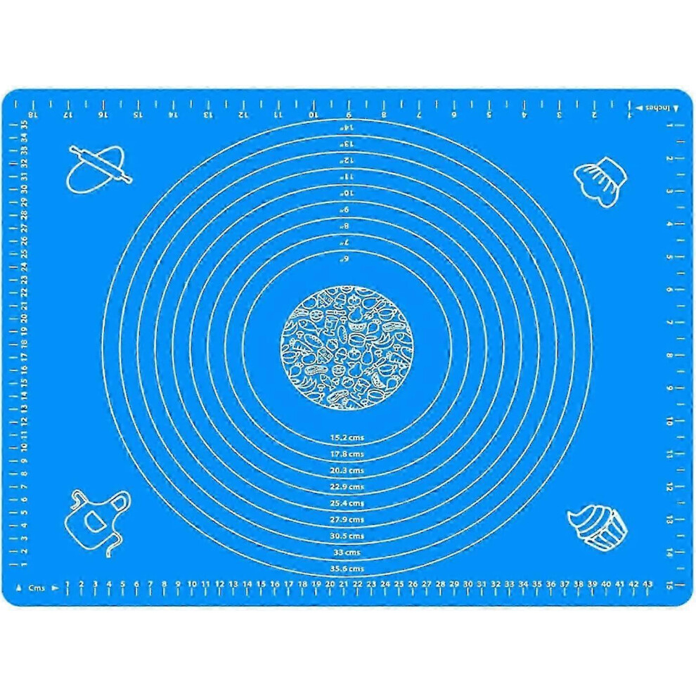 50 x 40 cm Non-Stick and Non-Slip Silicone Baking Mat, 50 x 40 cm Fondant Pastry Mat, Dough Rolling Mat with Measurement, BPA Free (Blue)