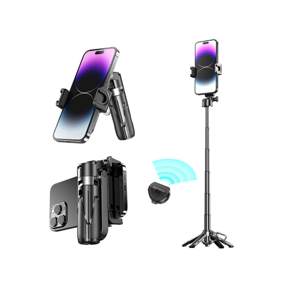 (, 1 Count) Selfie Stick Tripod, Extendable Grip Phone Tripod With Detachable Remote, 3-In-1 Mini Phone Grip, Vlog Livestreaming Photography Tool Black 5031332485338