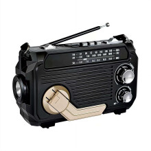 Portable Vintage Decor Radio FM/AM/SW Adjustable Antenna Rechargeable Bluetooth Speaker Solar Panel & Flashlight Black