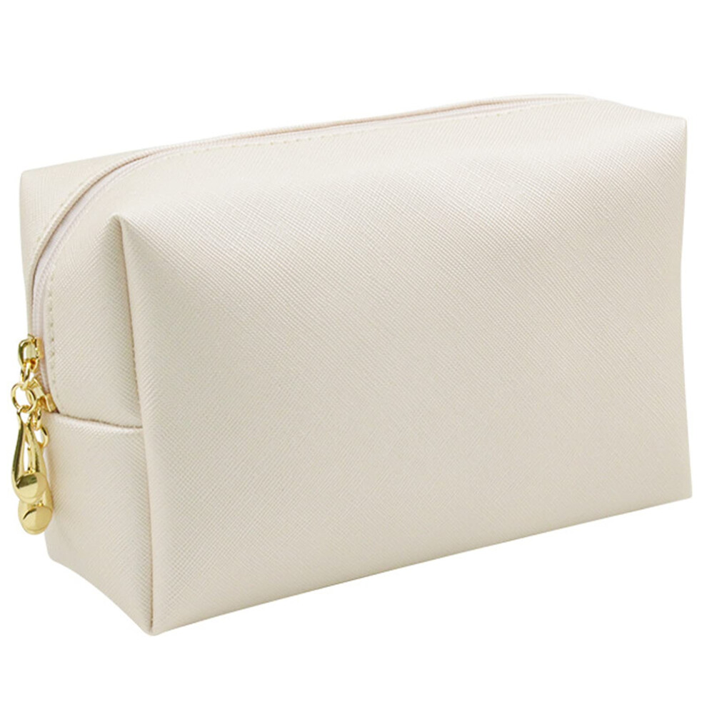 Small Leather Makeup Bag For Women Waterproof Travel Pouch Zippered Cosmetic Bag White Gold
