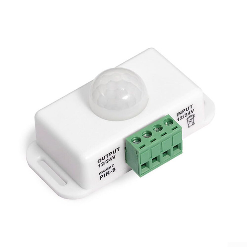 Pir Motion Sensor Dc12v-24V 6A Detector Switch For Led Strip Lights Auto On Off 8M Range Flame Retardant Abs White 9354506991425