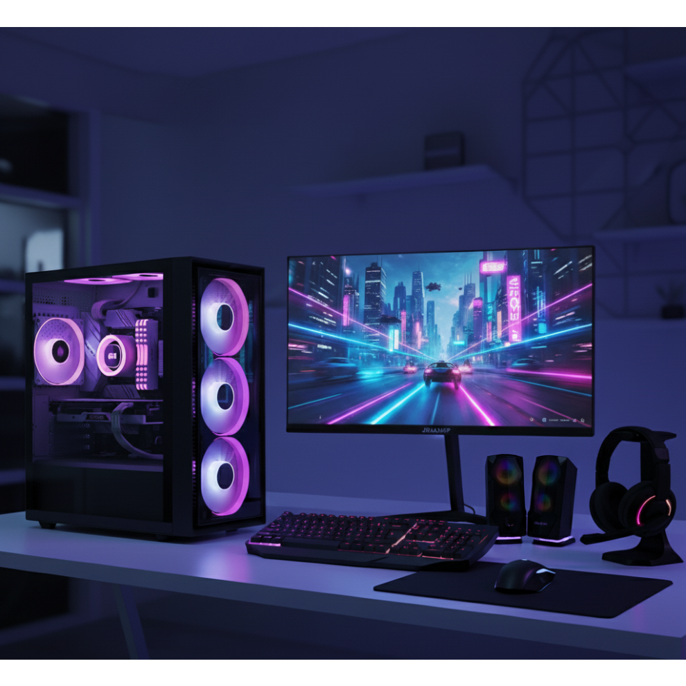 Ezztech Fast Gaming Pc Bundle Intel Core I7 Rtx3050 6Gb 16Gb Ram 256Gb Ssd 1Tb Hdd 22" M + Speakers