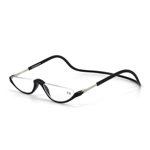(Black, +1.50) Hanging Folding Magnetic Half-frame Reading Glasses Front Click Connect Neck HOT