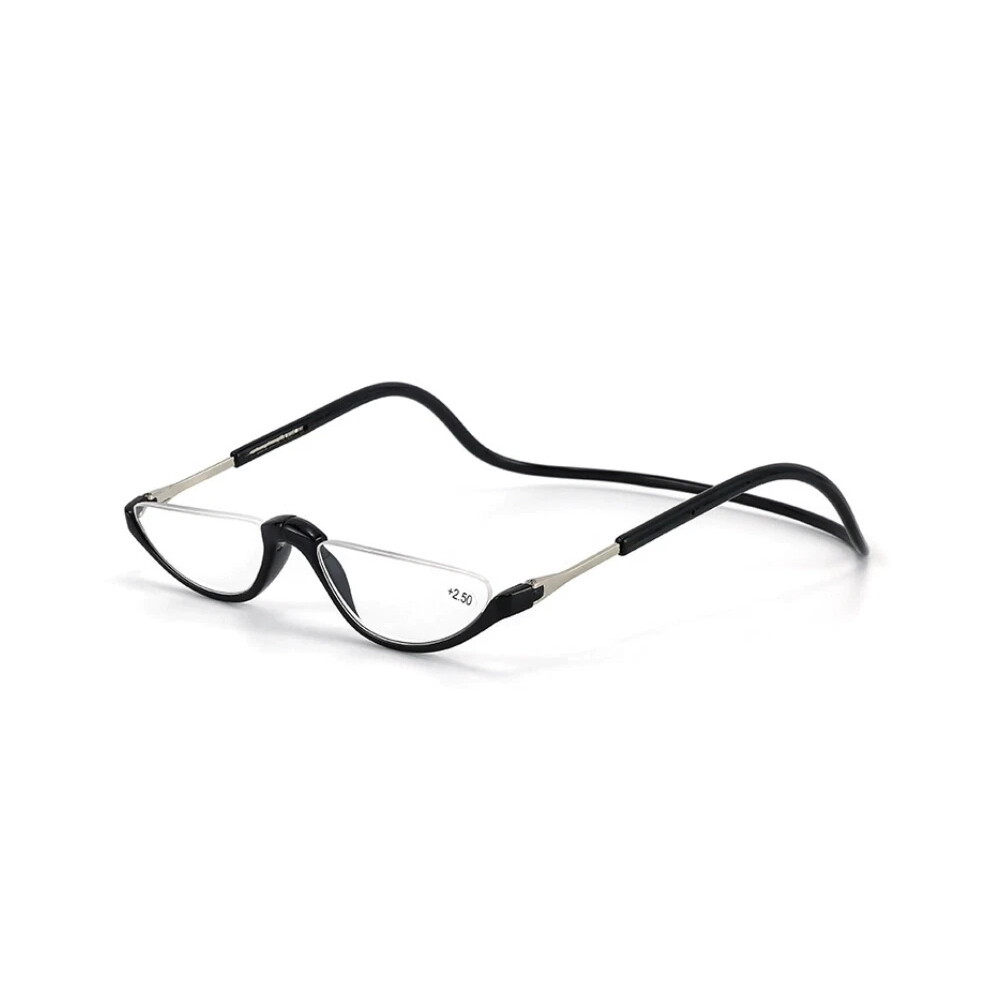 Black (, +2.50) Hanging Folding Magnetic Half-Frame Reading Glasses Front Click Connect Neck Hot