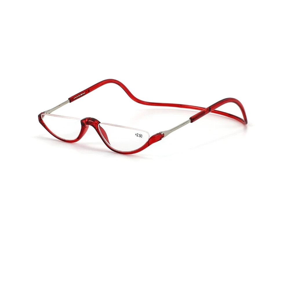 Red (, +2.50) Hanging Folding Magnetic Half-Frame Reading Glasses Front Click Connect Neck Hot