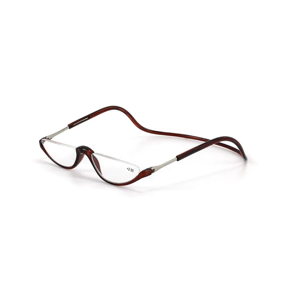 Brown (, +2.50) Hot Hanging Folding Magnetic Half-Frame Reading Glasses Front Click Connect Neck