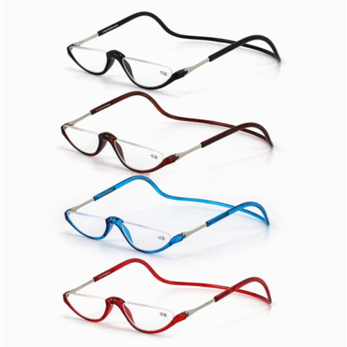 (Red, +2.00) Hanging Folding Magnetic Half-frame Reading Glasses Front Click Connect Neck NEW 1
