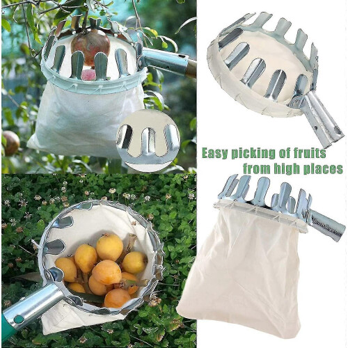 Fruit picker, 1 fruit picker, metal, with bag, cherry picker, diameter 16 cm (silver) 2