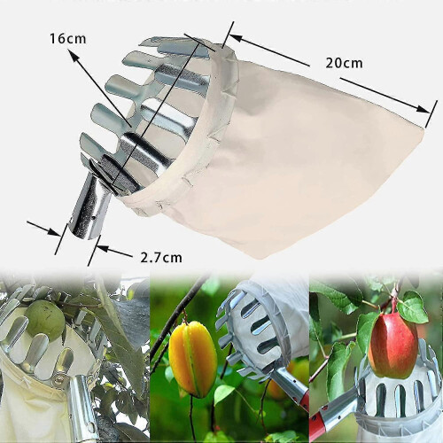 Fruit picker, 1 fruit picker, metal, with bag, cherry picker, diameter 16 cm (silver) 1
