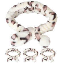 4Pcs Durable Coral Fleece Hairbands Leopard Pattern for Face Washing