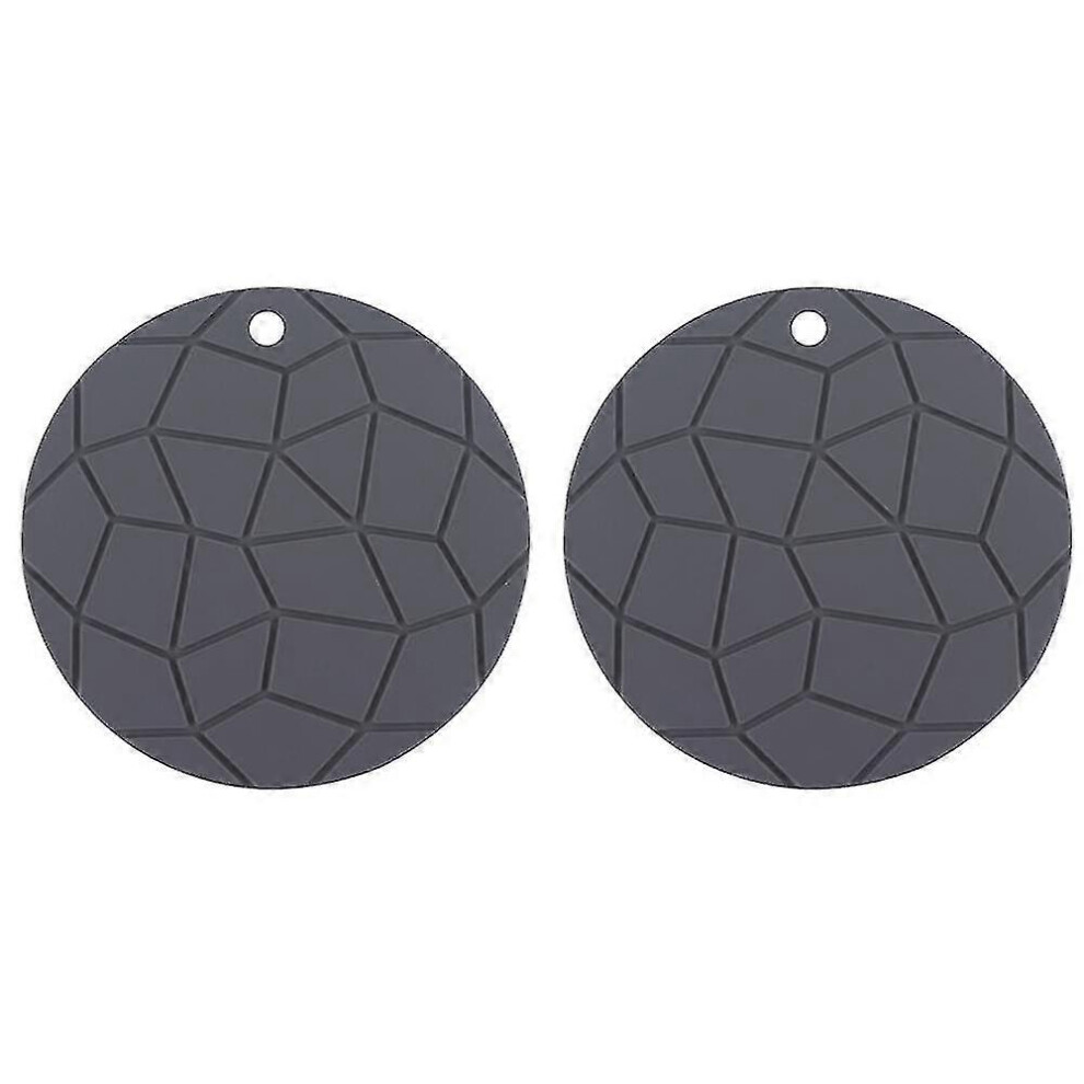 Set Of 2 Geometric Silicone Pot Holders, Round Trivets, Pot Holders Gray