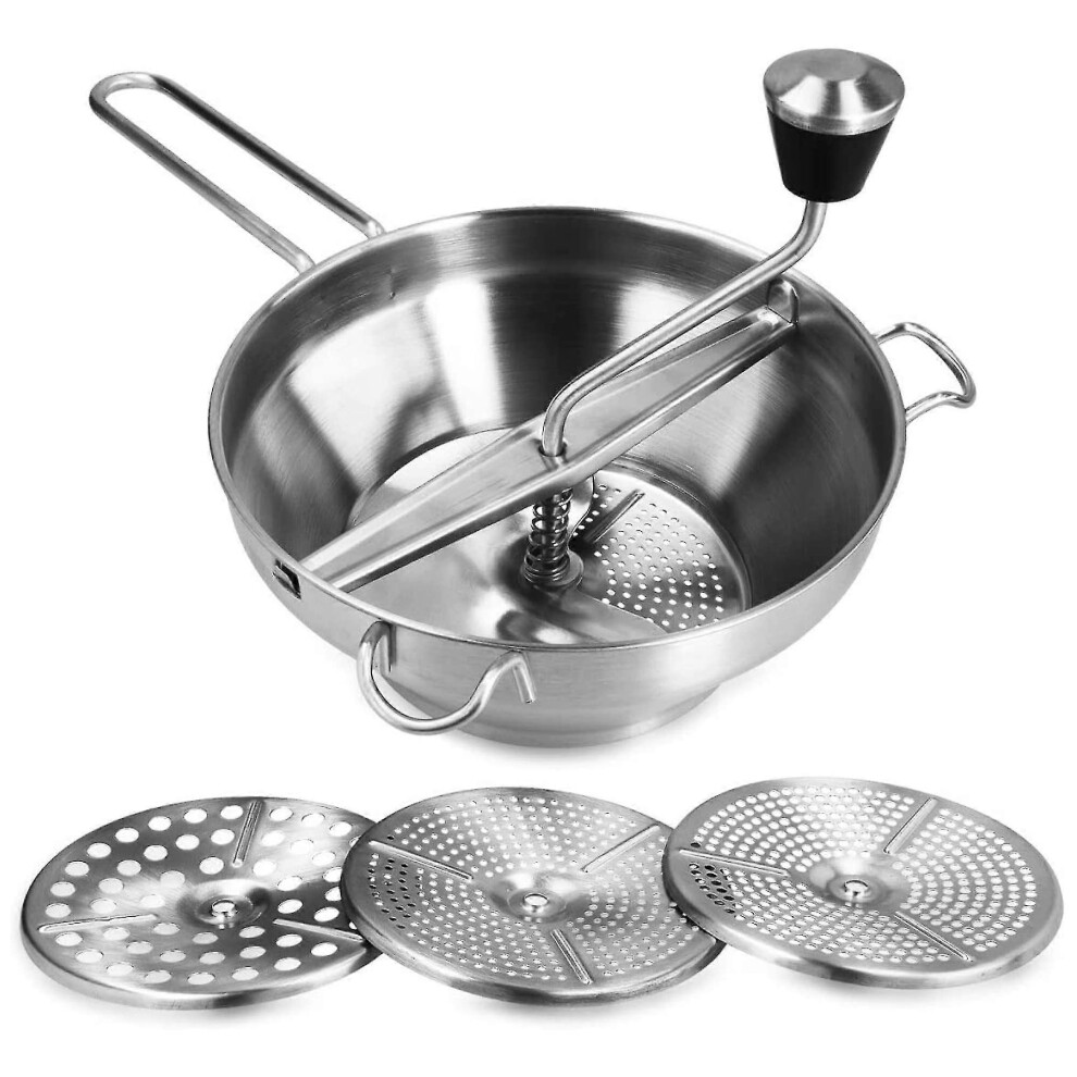 Stainless Steel Colander with 3 Sieves - Soup Mill, Jam, Baby Porridge, Sauces - 3 Sieves - Mill Press-image-OPC-PKSKQZG-NEW