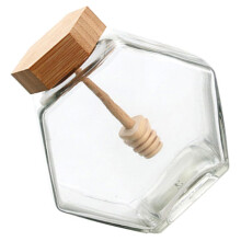 Honey Dispenser 220ml Wood Stirrer Small Honey Jar For Kitchen Breakfast Table