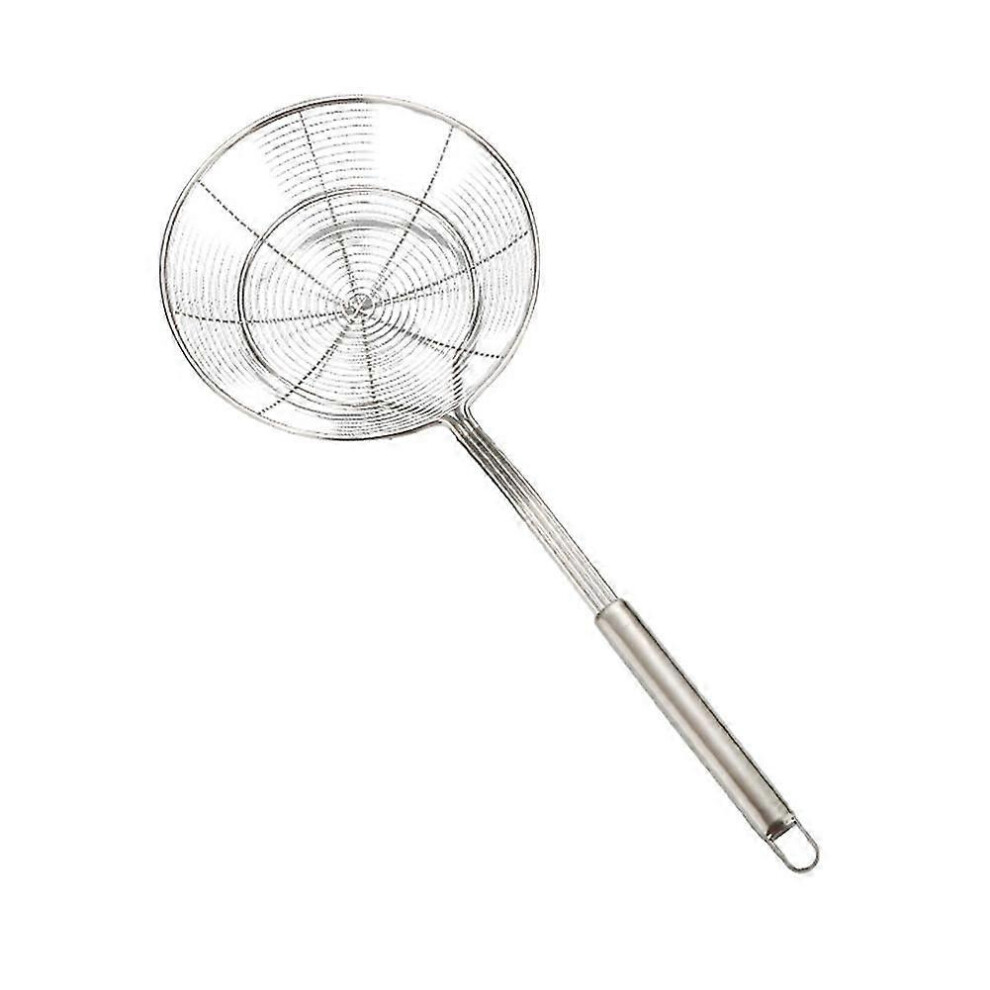 (16-Silver) ZHOUBA Stainless Steel Long Handle Round Colander Oil Filter for Fried Food