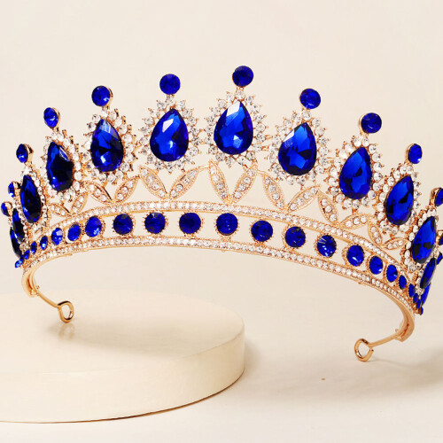 1Vintage Blauwe Waterdruppel Tiara Bruiloft Accessoire 1