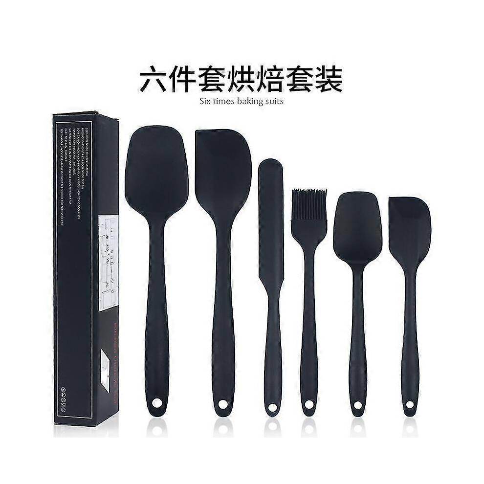 Silicone Dough Scraper Spatula, Silicone Spatula Set, Kitchen Spoon And Spatula (6-Piece Set) Black