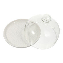 1Set Ceramic Cake Tray with Glass Lid and Handle for Food Protection